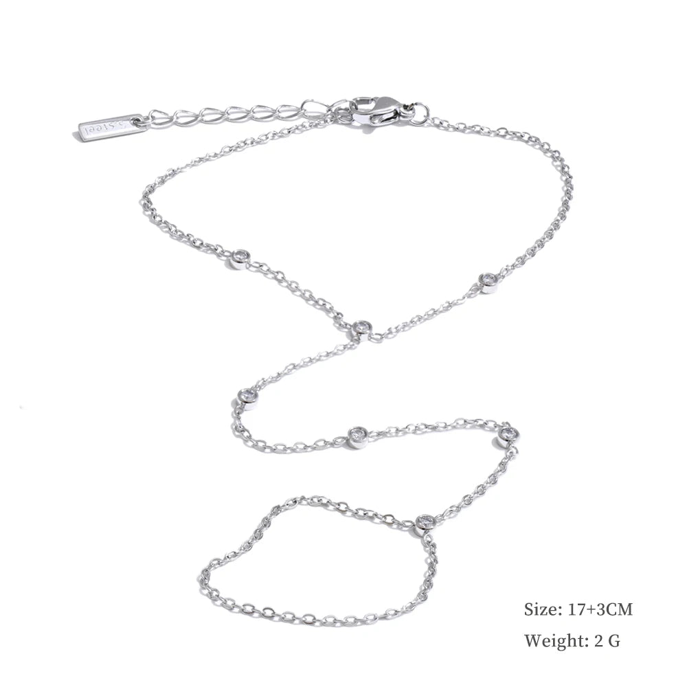 Yhpup Hot Style Zirconia Round Back of Hand Chain Finger Bracelet Bangle Stainless Steel Chic Fashion Jewelry Wholesale 2025 New