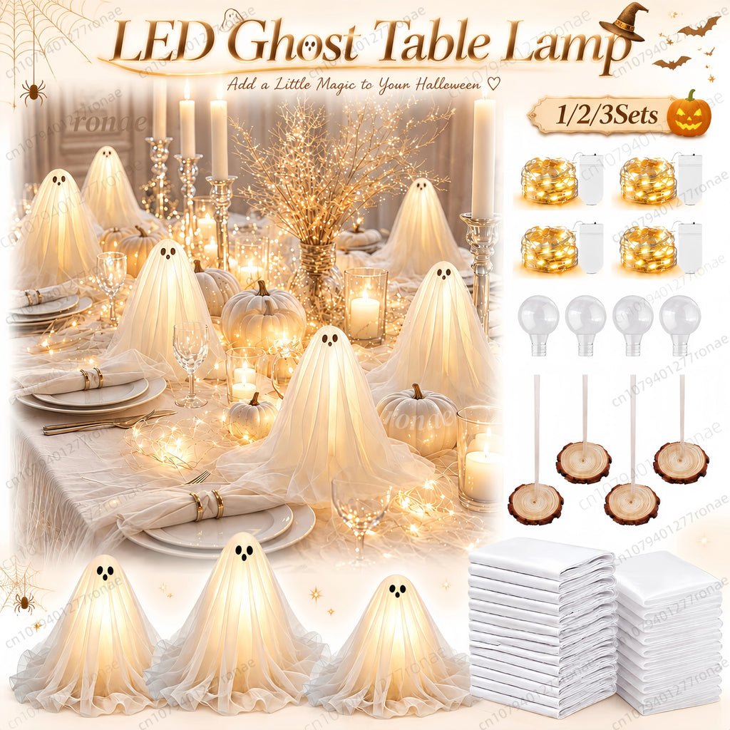 1/2/3Sets Halloween Decorations Lighted Ghost DIY Kit Spooky Lamp Warm White Table Centerpiece for Indoor Halloween Party