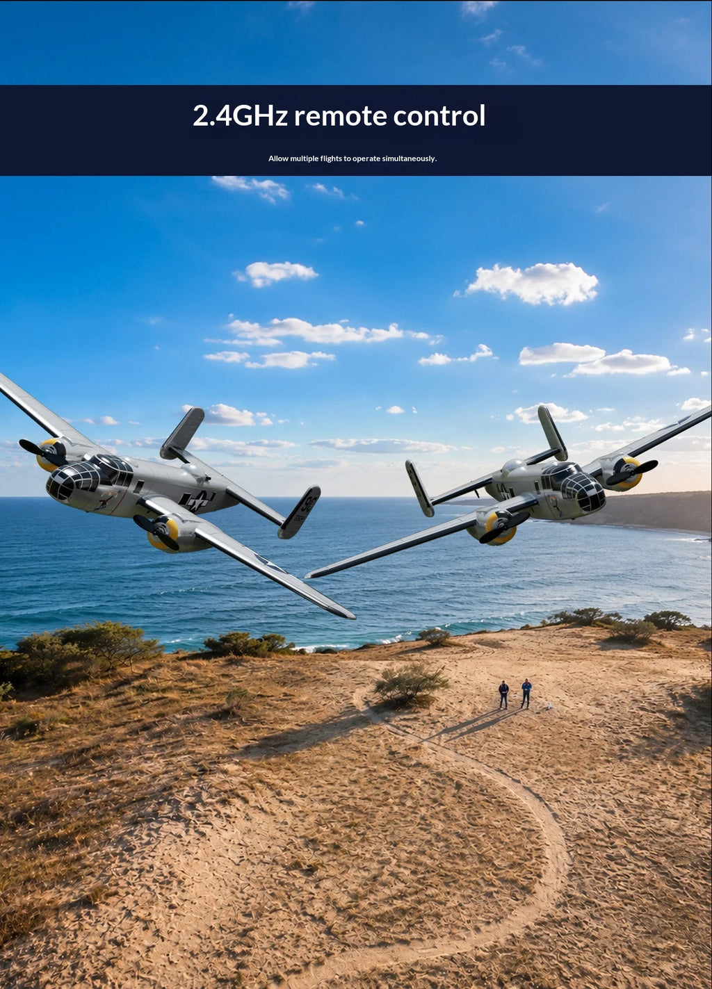Volantex B25 Mitchell Bomber Remote Control Rc Fixed Wing 3 Channel Dual Motor Foam Airplane With Xpilot Stabilization System