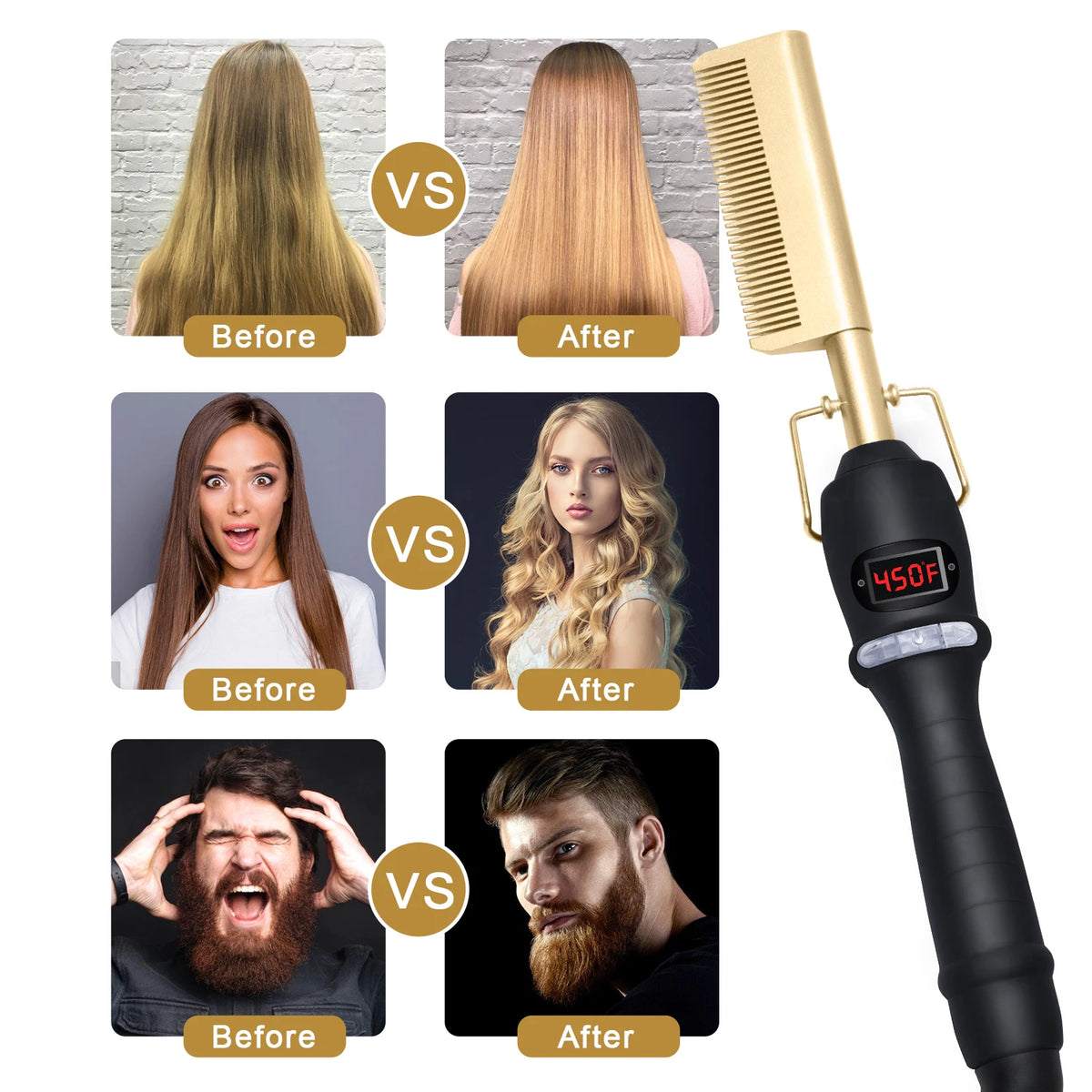 Hot Comb Hair Straightener Electric Hot Comb Brush Flat Iron Electric Heating Comb With LCD Display Hair Straightener For Wig