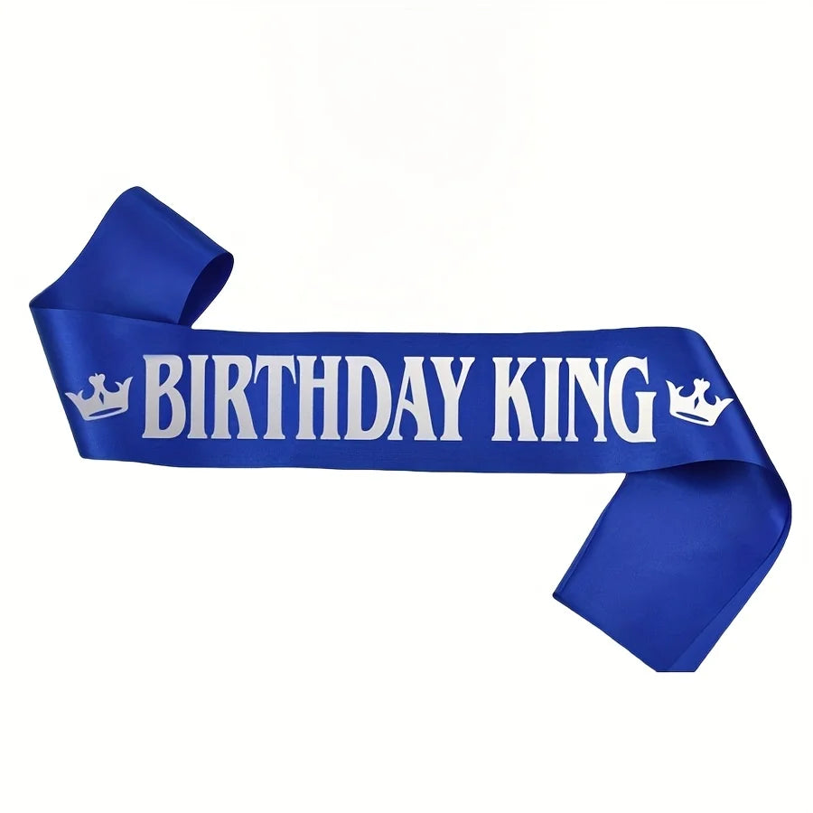 1pc Gold Foil Black Satin Birthday King Sash Banner, Men & Boys Happy Birthday Fun Party Decor Accessory Supplies Favor Gift