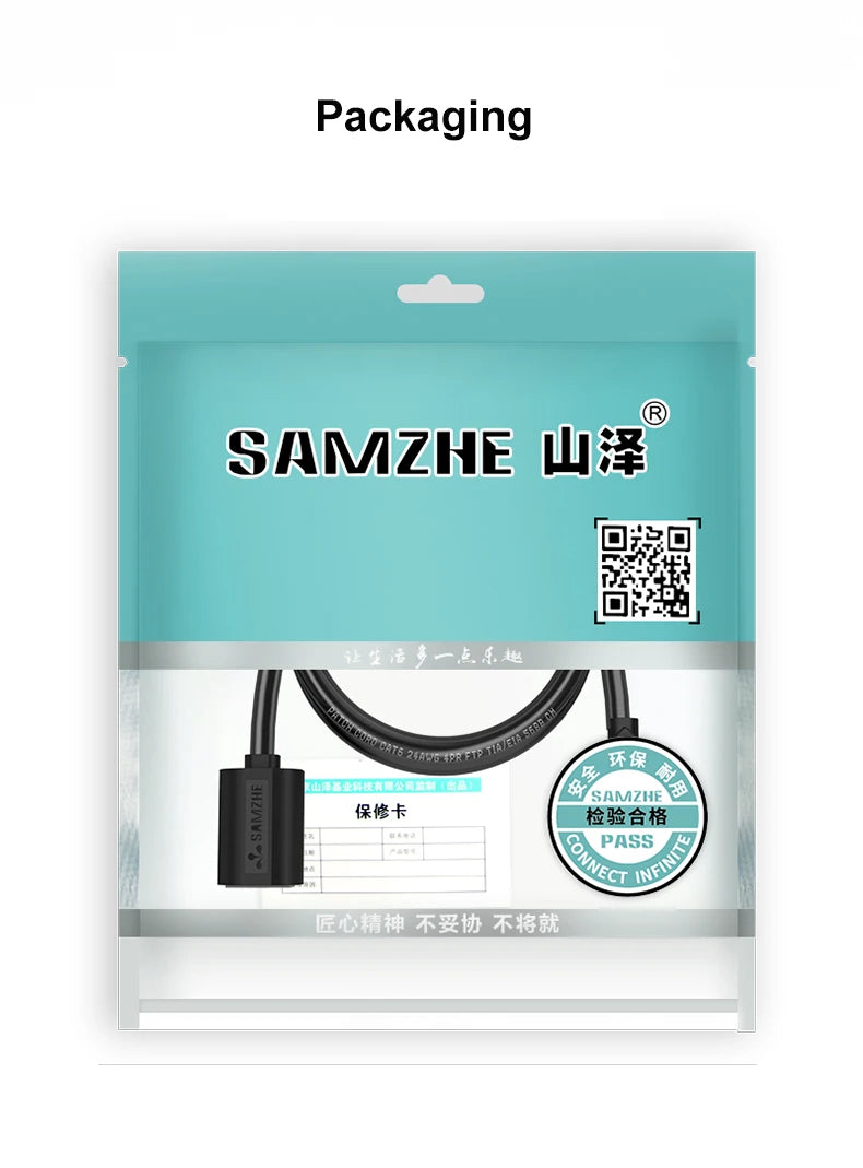 SAMZHE RJ45 Ethernet Extension Cable Adapter CAT6 Network Patch Cords Shielded Compatible with CAT 6 5E  5