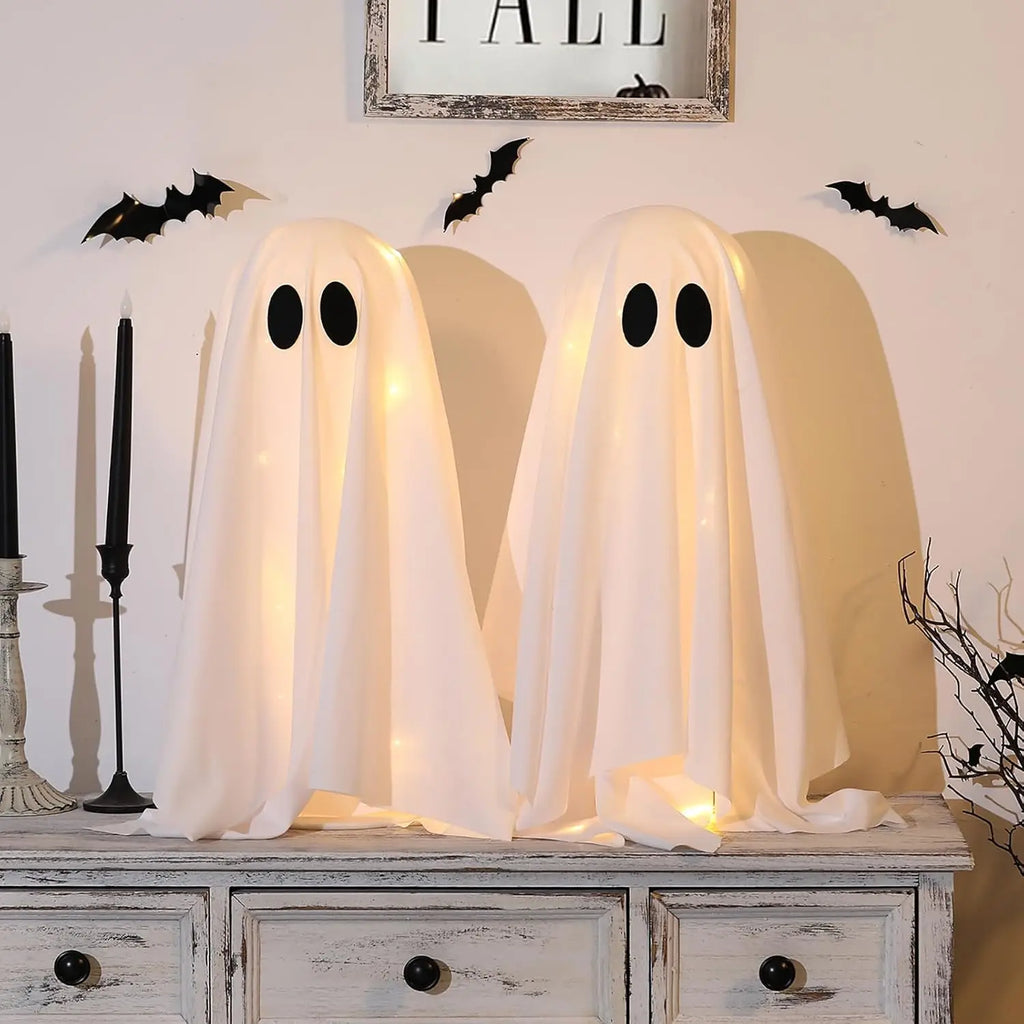 Halloween Ghost Decor with String Lights, 2 Pack - Haunted Hanging Ghosts for Home Party Table Room Kitchen Halloween