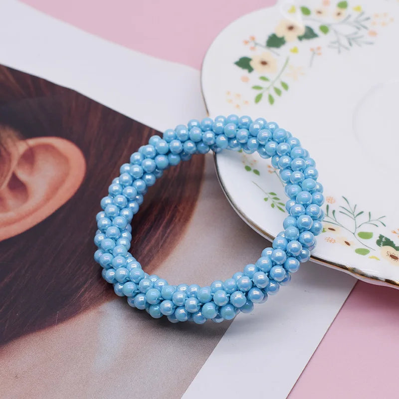 Mixed Color Trendy Glass Bead Bracelet Elastic Handmade Strand Bracelets for Women Gift New Hair Accessory Glass Beads Bracelet