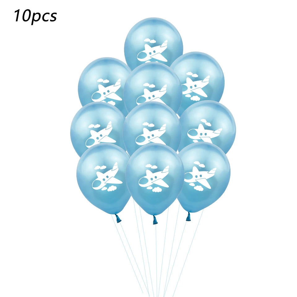 12 Inch Latex Balloon Birthday Party Decoration Kid Boy Blue White Cloud Balloon Birthday Airplane Banner Party Balloon 10pcs