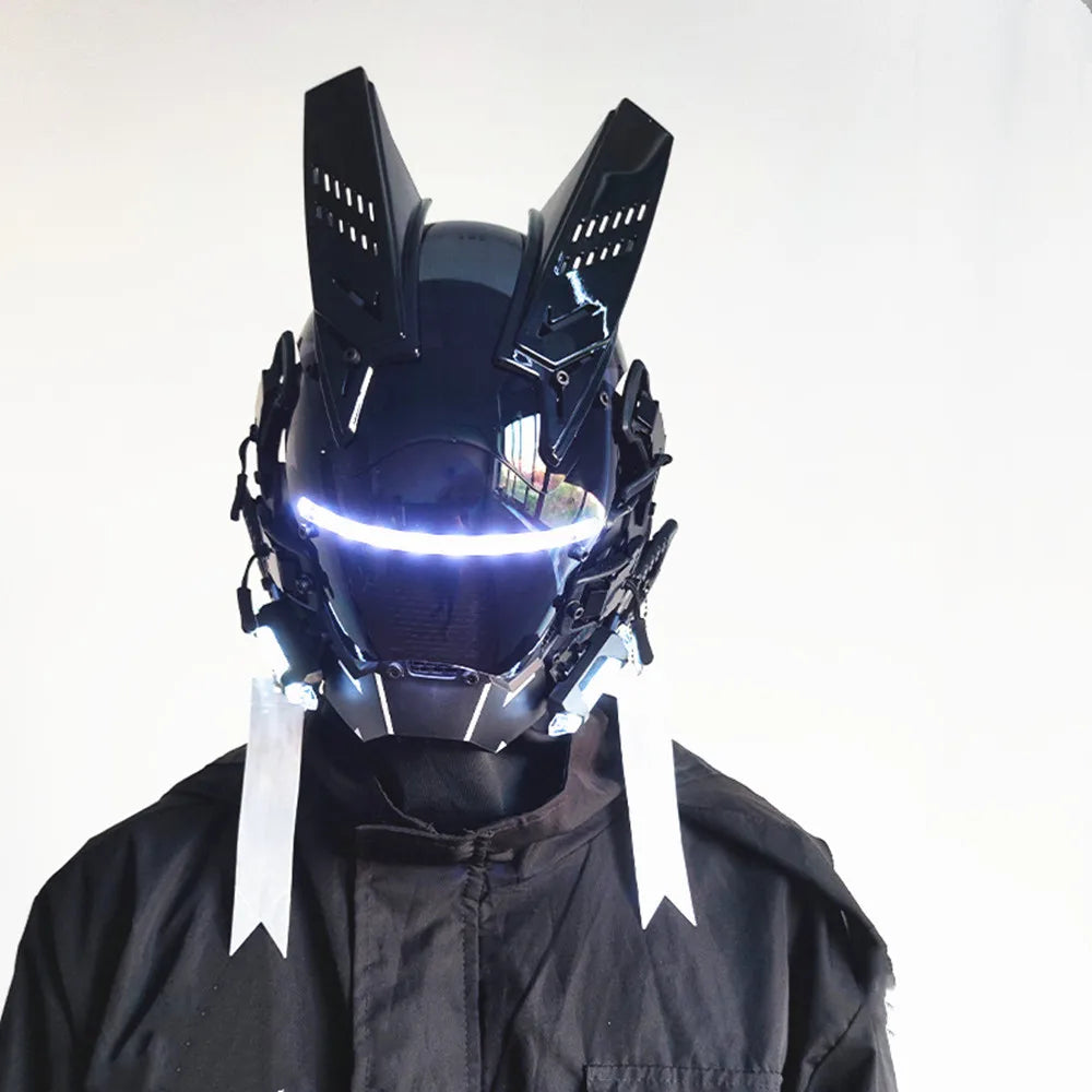 Cyber punk Mask LED Hairstyle Braid Halloween Christmas Role Playing Helmet Party Adult Gift ﻿