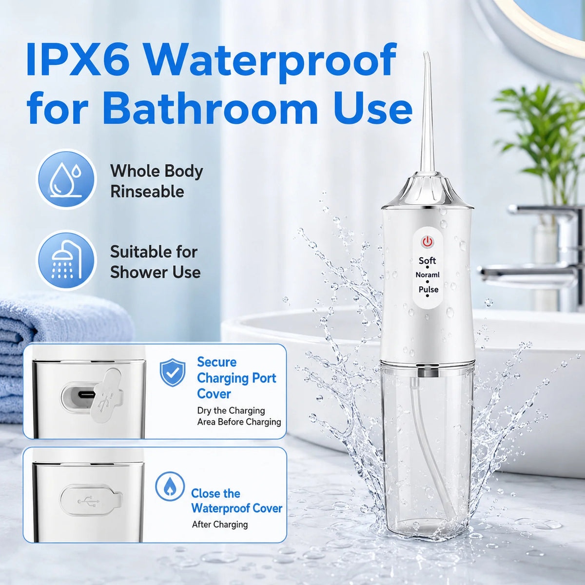 Powerful Battery Electric Pick Ipx7 3 Modes Rechargeable Teeth Cleaning Replacement Tips Oral Irrigator Water Dental Flosser