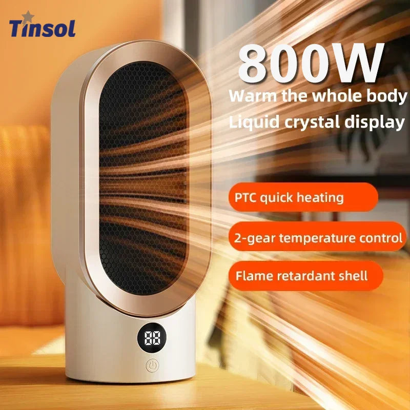 800W Portable Electric Heater Two-speed Temperature Adjustable PTC Ceramic Heater for Winter Bedroom Office Dormitory Heating
