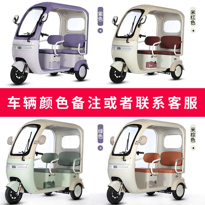 Canopy Electric Tricycle Battery Scooter, 3 Wheel E-Trike For Family Kids School Pickup Daily Commuting
