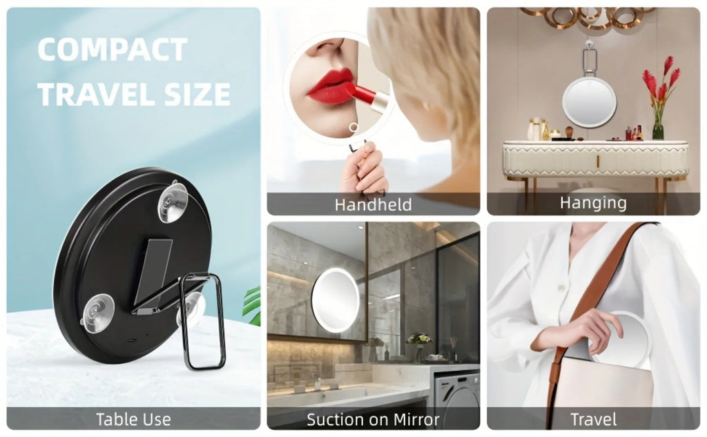 Rechargeable LED Makeup Mirror 1 Box 6 Inch Adjustable Lighted  Portable Compact Travel Cosmetic Mirror with Magnification 30X