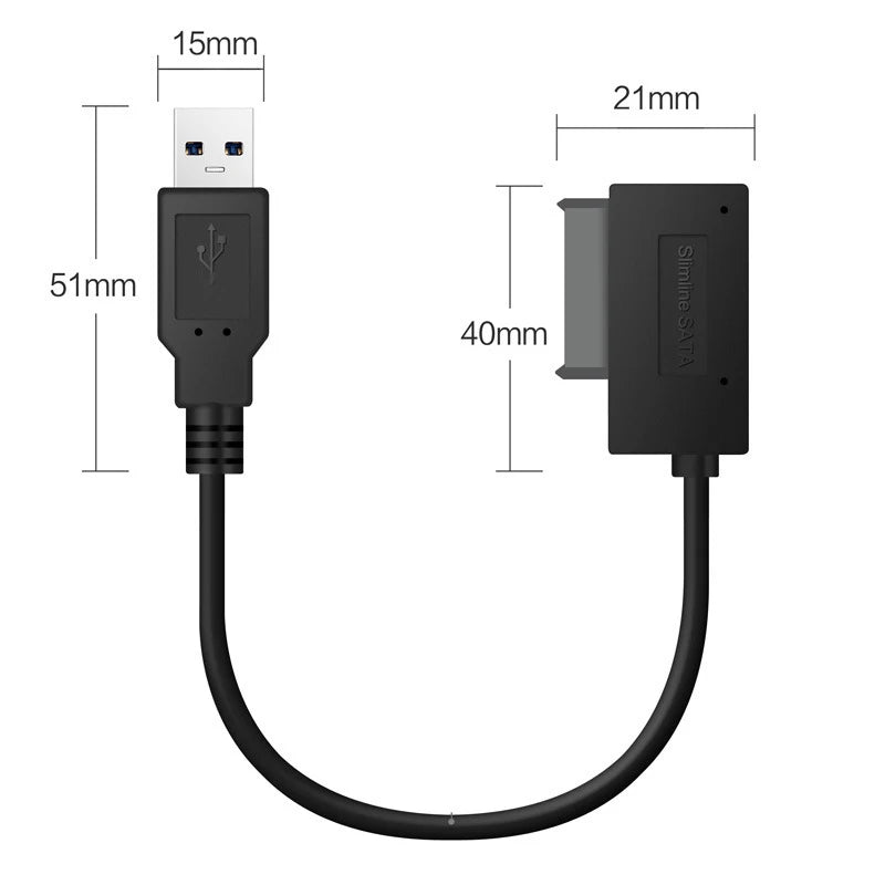 SATA to USB 2.0  Adapter Converter Cable 7+6 13pin Slimline Sata Adapter Cable Compatible for Laptop CD DVD ROM Optical Drive
