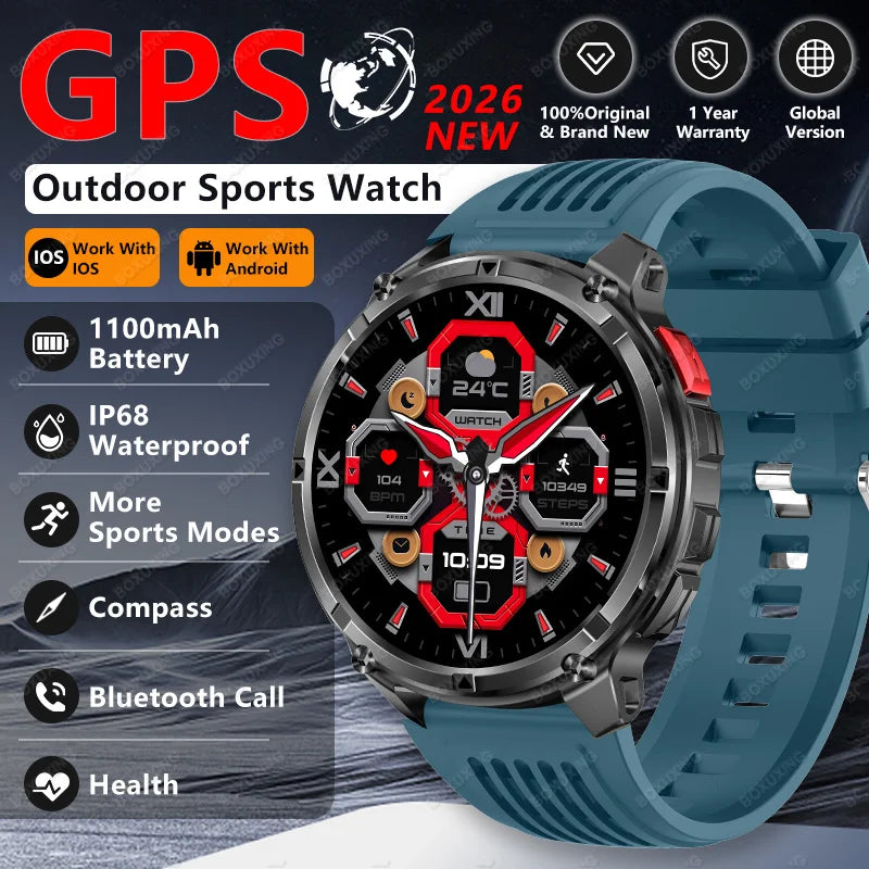 2026 GPS Sports Smart Watch 1.7-Inch AMOLED Screen Outdoor Sports Compass Heart Rate IP68 Waterproof Bluetooth Call Smartwatches