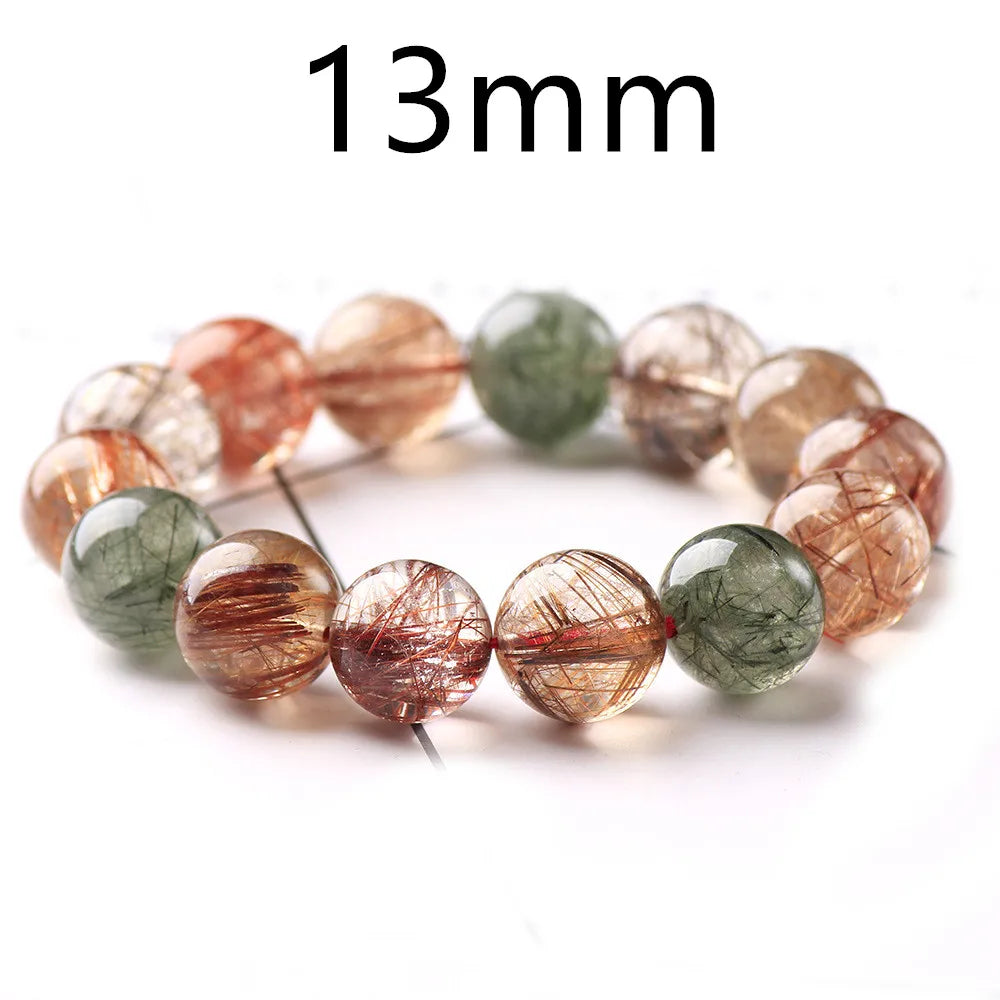 Natural Colorful Rutilated Quartz Beads Bracelet Women Men Red Green Copper Clear Round Beads 8mm 9mm 11mm 12mm 13mm AAAAA