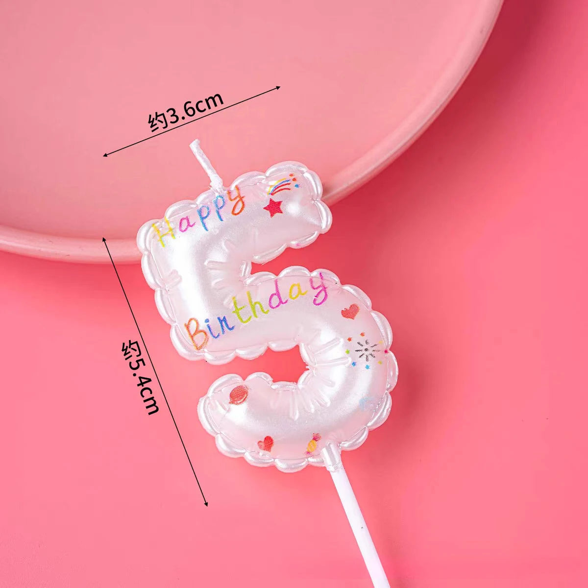 1pc Happy Birthday Candles, Princess Theme Cake Decoration, White Printed Pattern, Baby Shower Party Supplies, 0-9 Digital Numbe
