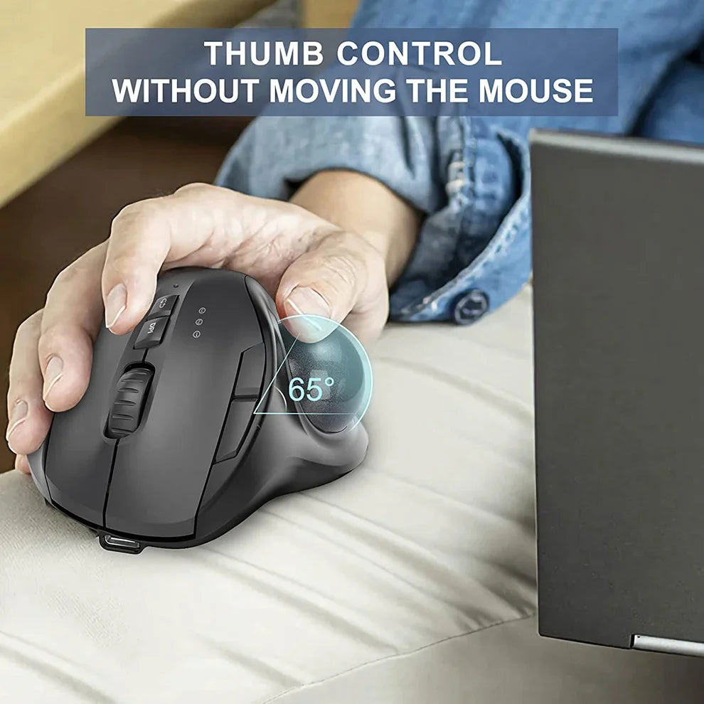 Ergonomic Wireless Trackball Mouse Easy Thumb Control Precision Smooth Tracking, Ergonomic Comfort Design, for Windows, PC Mac