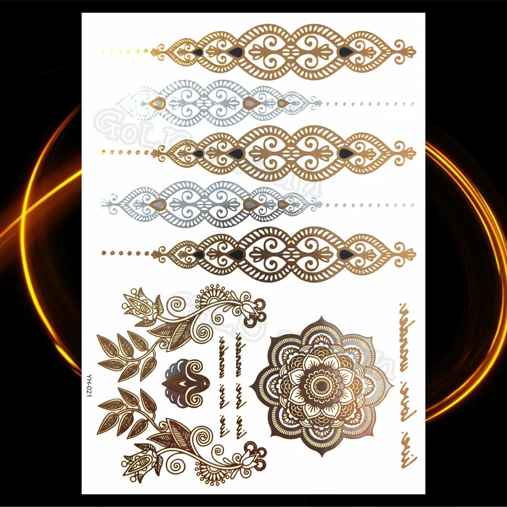 1PC Summer Style Men Women Body Art Gold Metallic Tattoo Sticker HYS-101 Chain Bracelet Fake Jewelry Waterproof Temporary Tattoo
