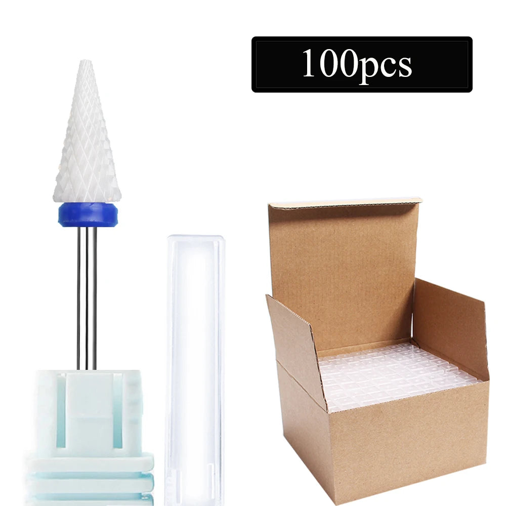 100pc/Set Nail Drill Bit Rotary Ceramic Bits Electric Manicure Milling Cutter For Machine Cuticle Remove Burr Nail Tool