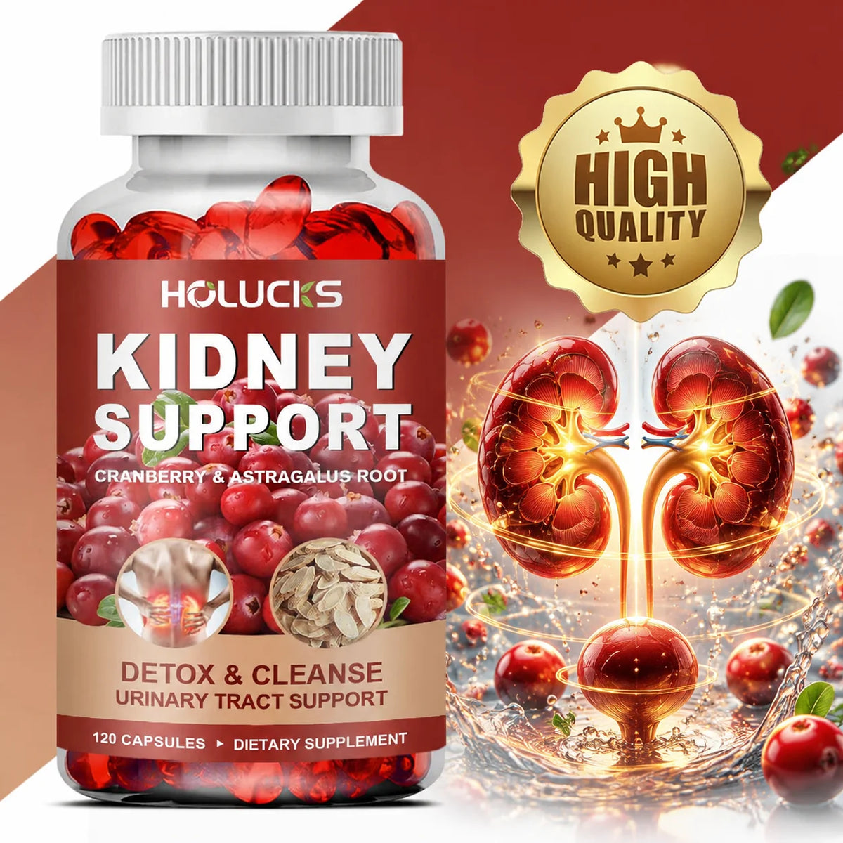 Kidney Cleanse & Detox Supplement, with Cranberry, Astragalus Root, for Kidney Restore, Support Bladder & Urinary Tract Health