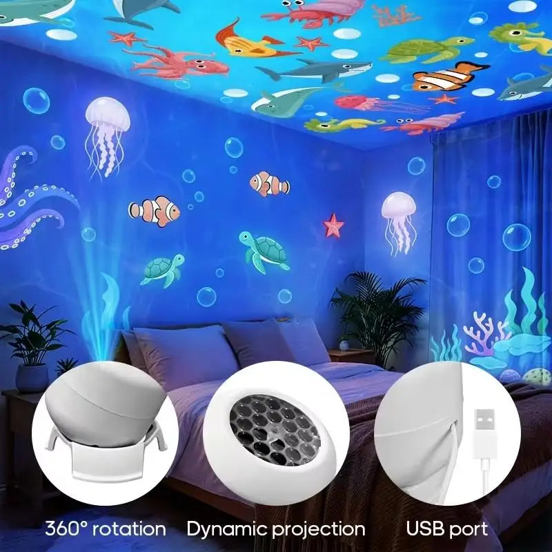 USB Plug-in Ambient Lamp, Decorative Lighting LED Starry Ocean Projector Light, Ocean Rotating Dynamic Projection Night Light,