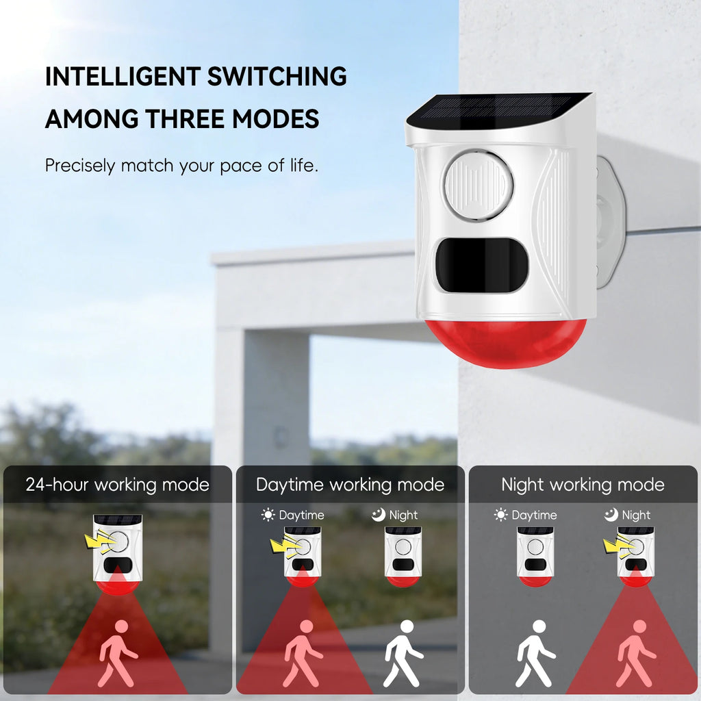 Solar Strobe Alarm Light with Motion Sensor Siren Outdoor Alarm Siren with Remote Controller 120db Sound Security Siren Light