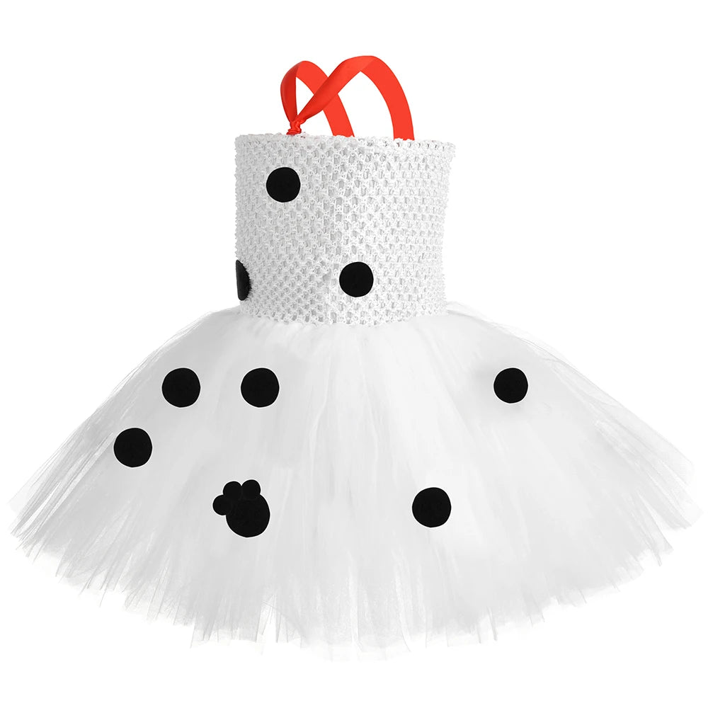 HJTT Toddler Girls Dalmatian Dog Costume Polka Dot Spotted Puppy Tutu Dress Dalmatians Costume for Kids Halloween Party Dress Up