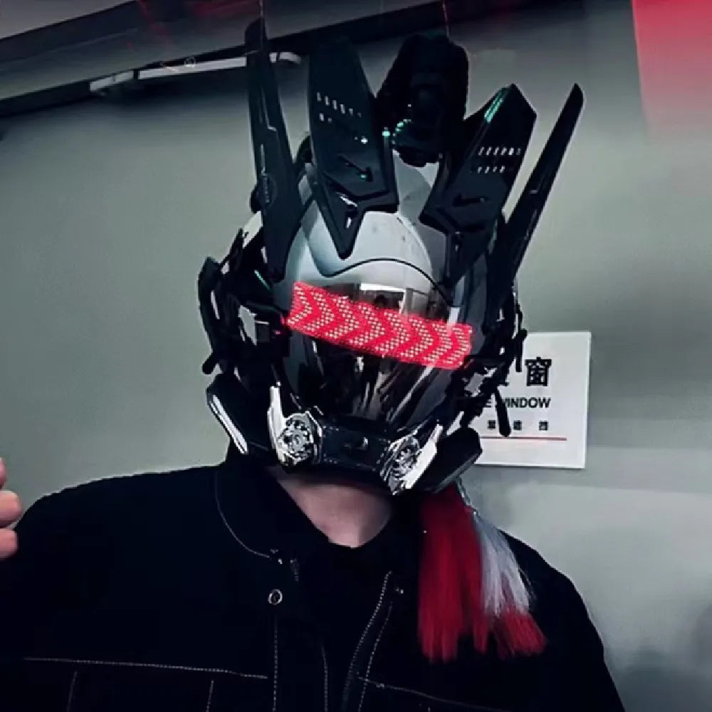 Cyber punk Mask LED Hairstyle Braid Halloween Christmas Role Playing Helmet Party Adult Gift ﻿