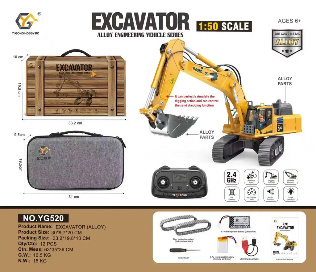 Mini Excavator 1/50 970 Electric Excavator Simulation Model With Lighting System Desktop Remote Control Excavator Model Toy