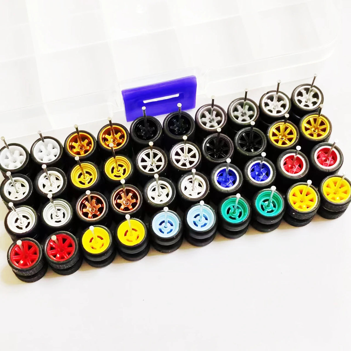 20 Sets 1/64 Alloy Car Wheels w Rubber Tires Axles for 1:64 Mini Model Cars Matchbox Domeka HW