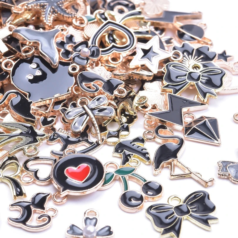 30/50/100PCS Mixed Gold Color Alloy Enamel Cute Heart Flower Fruit Charms Pendant For DIY Earrings Bracelet Jewelry Accessories