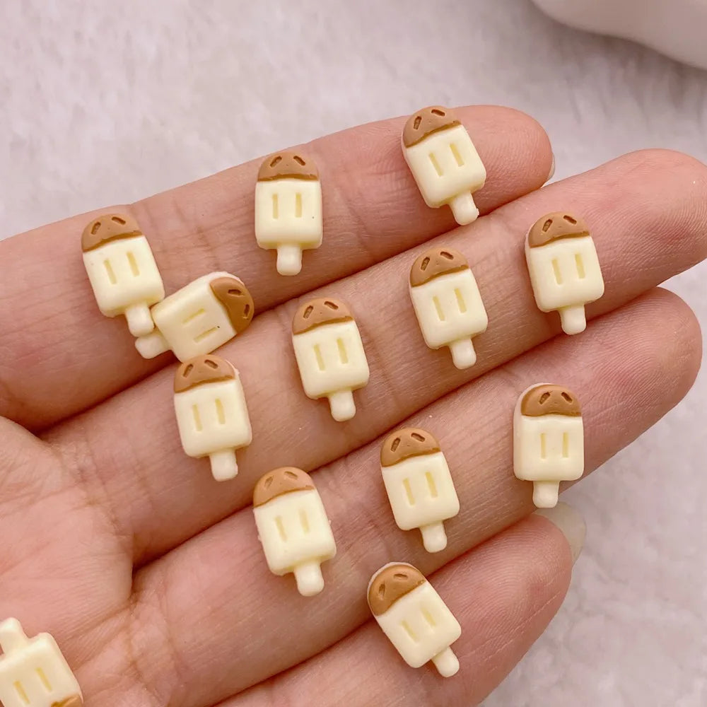 50 pieces mini cute cartoon popsicles, bear, rabbit series nail art charm flat bottom 3D nail decoration DIY nail accessories