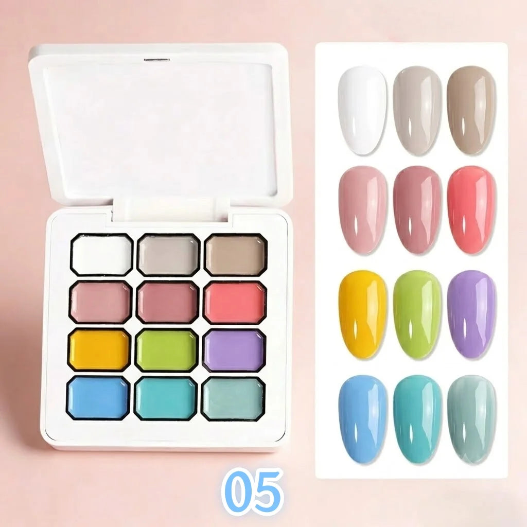 12 Color Full Rainbow Solid Nail Polish Adhesive, High Saturation Gloss Color Nail Kit, Fashionable LED Nail Art, Perfect Gift