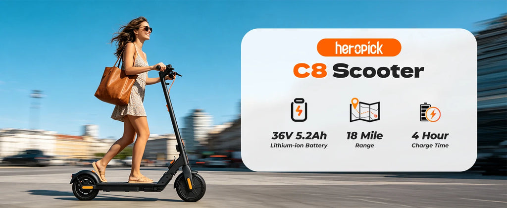Fast E-Scooter C8 350W Electric Scooter 36V 5.2Ah Foldable Electric Scooter Max 15mph (25km/h) 8.5' Solid Outer-Tread Tire