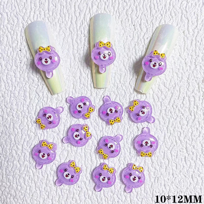 10pcs Cartoon Bunny Nail Art Charm 3D Candy Color Resin Cartoon Animal Lollipop Nail Decoration Korea Kawaii Nail Accessories