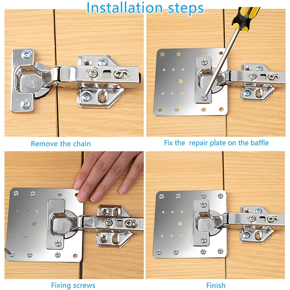 Stainless Steel Hinge Repair Plate Kits Cabinet Furniture Drawer Table Hinges Mounting Plate with Screw Flat Fixing Brackets