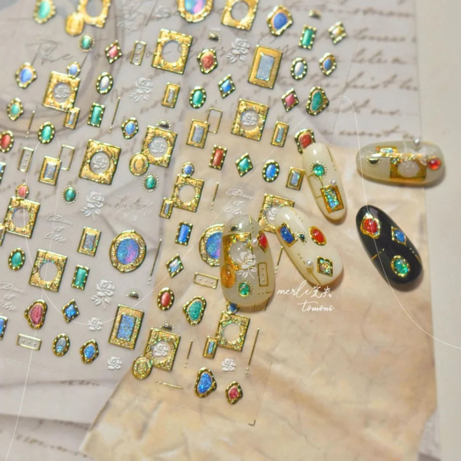 1pcs 5D Shell Light Nail Stickers Fashion Gold Border Love Heart Bowknot Moon Star Art Decal High Quality Manicure Decorations