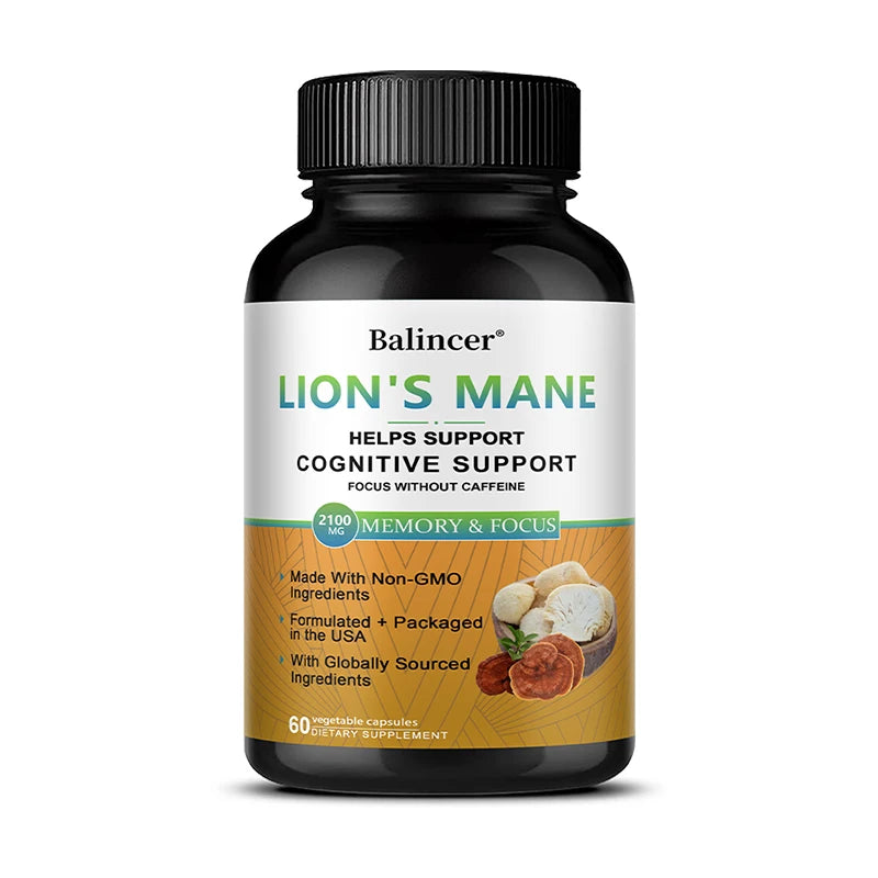 Mushroom Complex Capsules - Lions Mane Cordyceps Reishi, Brain & Immune Support, Nootropic for Focus/Memory, Stress Relief