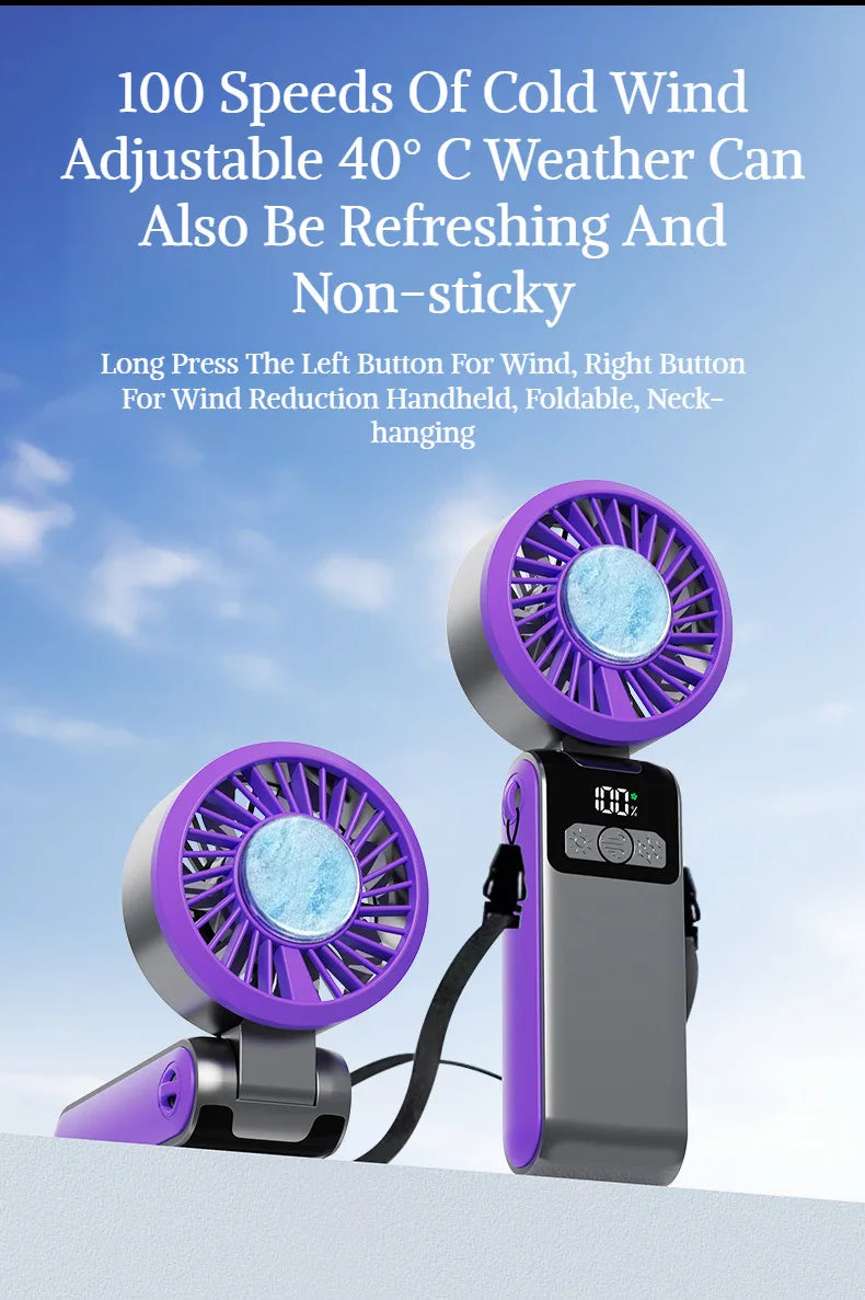Handheld Folding Semiconductor Digital Display Desktop Fan Cooling Superconductor Ice Compress Handheld Fan One-Button Outdoor