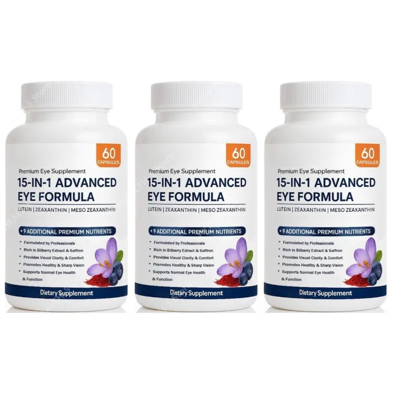 15 in 1 Advanced Eye Formula Lutein Capsules Eye Vitamin and Mineral Supplement with Lutein Zinc, 60 Count