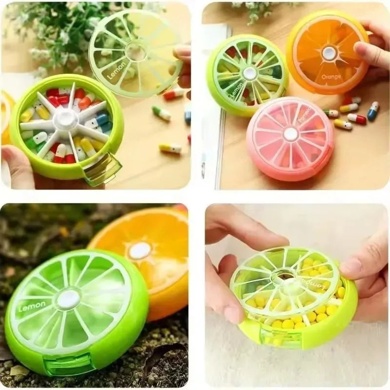 Portable Pill Box Weekly Rotating Split Fruit Points Drug Carry With You Mini Medicine Boxs Medicine Travel Pillbox