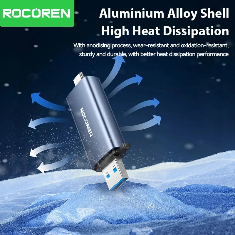 Rocoren Card Reader 2 in 1 USB 3.0 5Gbps USB A USB C Combined Design SD/TF Cards 2TB Smart Cardreader for Laptop Accessories