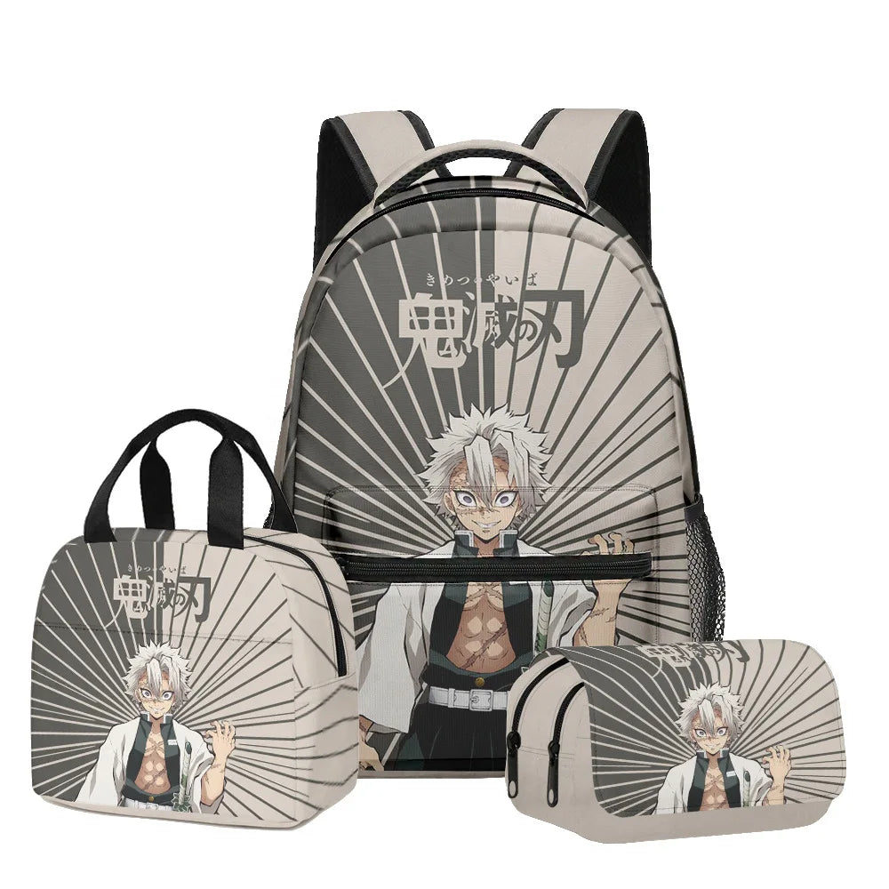New Anime Peripheral Demon Slayer 3D School Backpack Lunch Bag Pencil Case 3-Piece Set Printed Holiday Gift for Students Gift