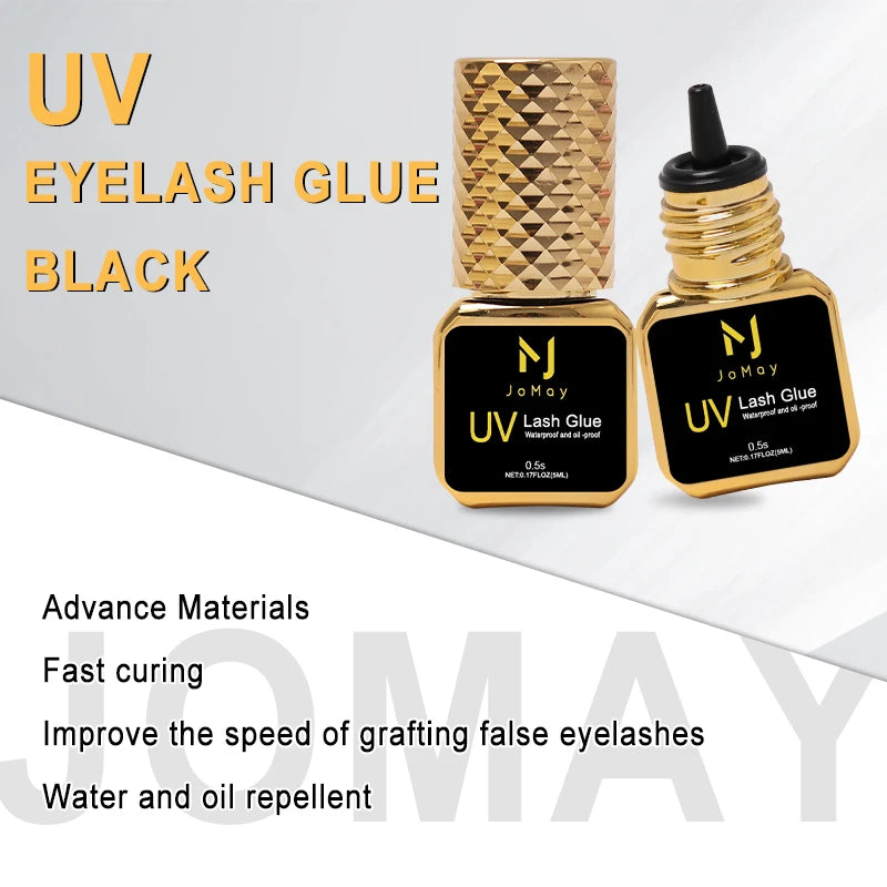 JOMAY 3 Bottles 5ml UV Glue Black Lash Glue for Eyelash Extensions Low Irritation 0.5 Second Fast Drying Glue UV Makeup Products