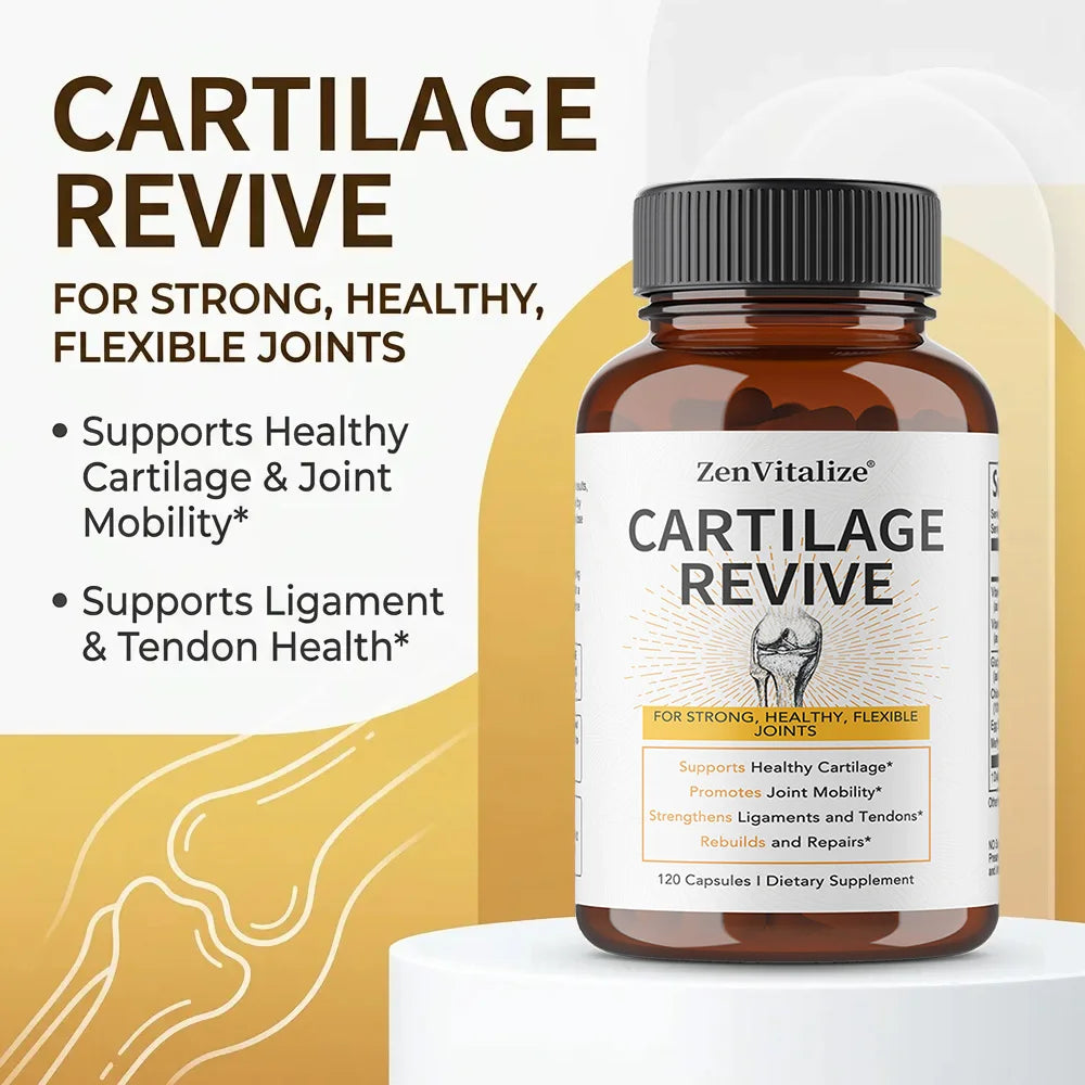 Cartilage Revive Supplement Capsules with Glucosamine, MSM, Vitamin D3, C - Joint Support, Antioxidant, Enhances Flexibility