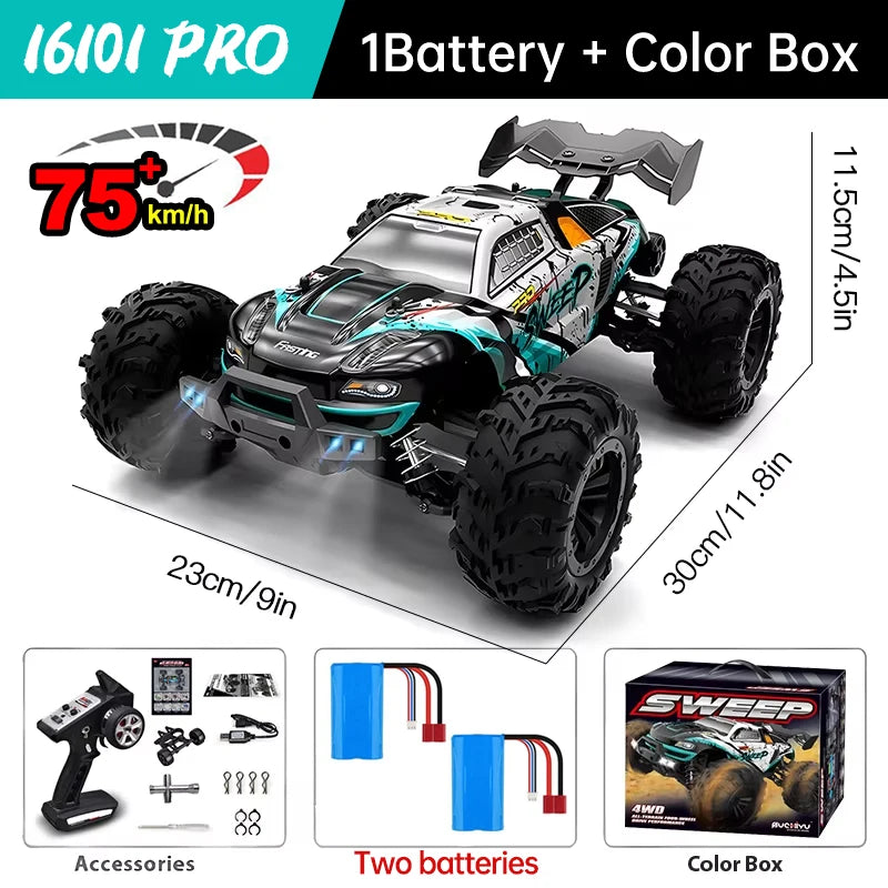WLtoys 16101 Pro 1:16 75KM/H 4WD RC Car With LED Light 2.4G Remote Control Cars High Speed Drift Monster Truck for Children Gift