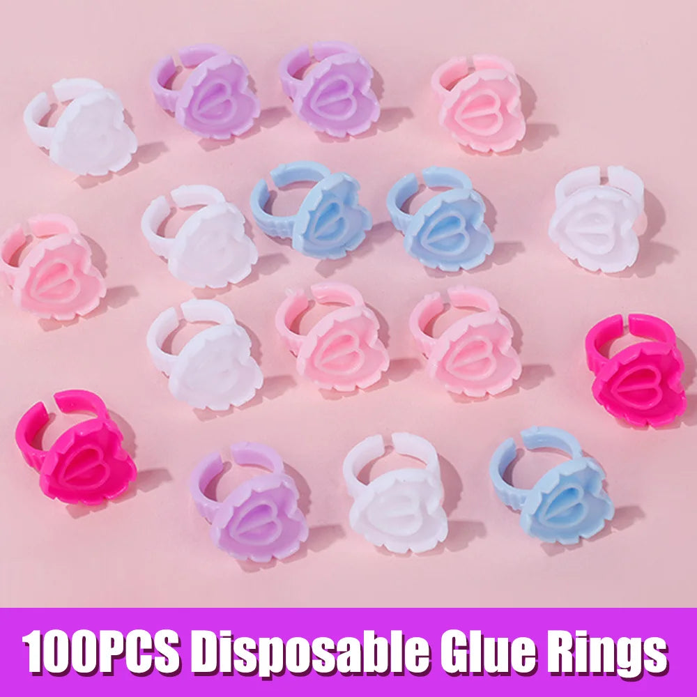100PCS Disposable Glue Rings Eyelash Extension/Nail Art/Tattoo Blossom Smart Cup Extension Supplies Tools