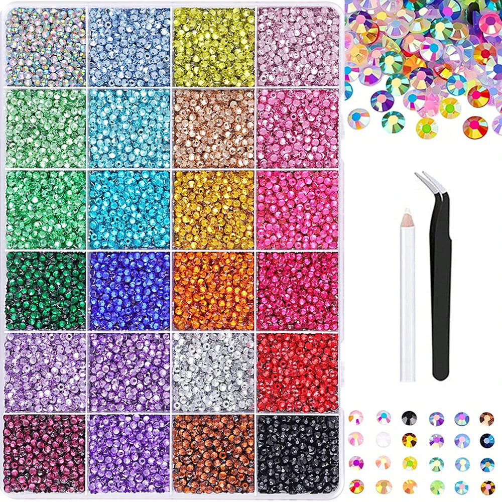 3/4/5mm 24-Color Bedazzling Kit Ab Resin Jelly Flat-Back Rhinestone Set Diamond Decoration Crystal Mixed Color Gems Suitable for DIY Phone Cases, Clothing, Water Bottles, Decorations, Crafts, Fabric Clothing, Shoes, Hats, Hol