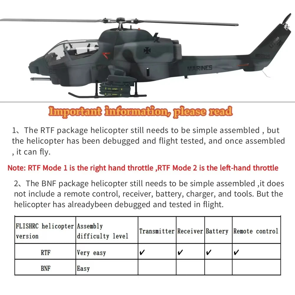 FL500 V2 FLISHRC 500 AH-1 Cobra 500 Size Scale Helicopter GPS with L7 Flight Control RTF