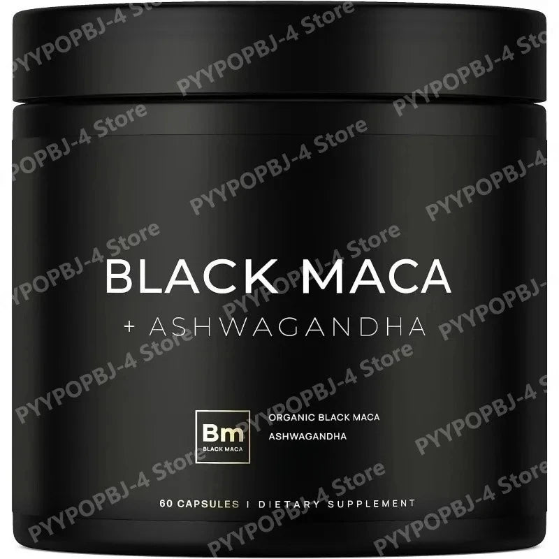 Black Maca Root Extract with Ashwagandha 60 Capsules Herbal Adaptogen Supplement for Men Women Energy Mood Stress Support