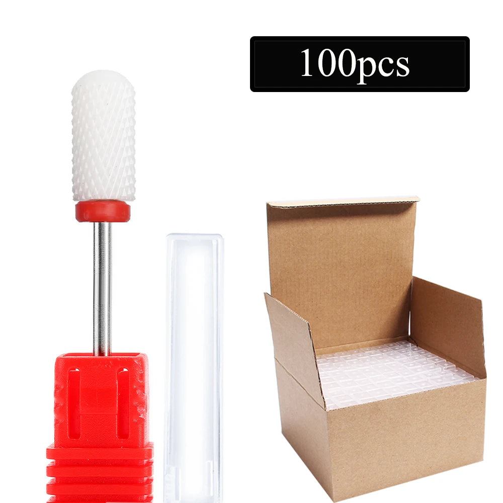 100pc/Set Nail Drill Bit Rotary Ceramic Bits Electric Manicure Milling Cutter For Machine Cuticle Remove Burr Nail Tool