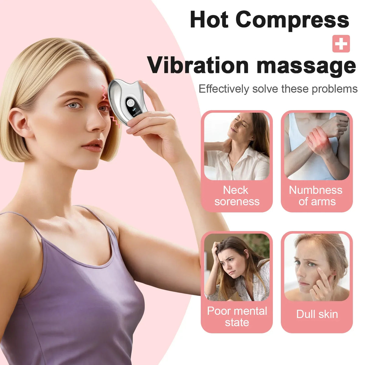 Electric Gua Sha Heated Device Red Blue Light Face Vibration Massager Scraping Board for Skin Rejuvenation Face Lifting Machine